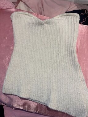 Women's Cream Ribbed Strapless Crop Top